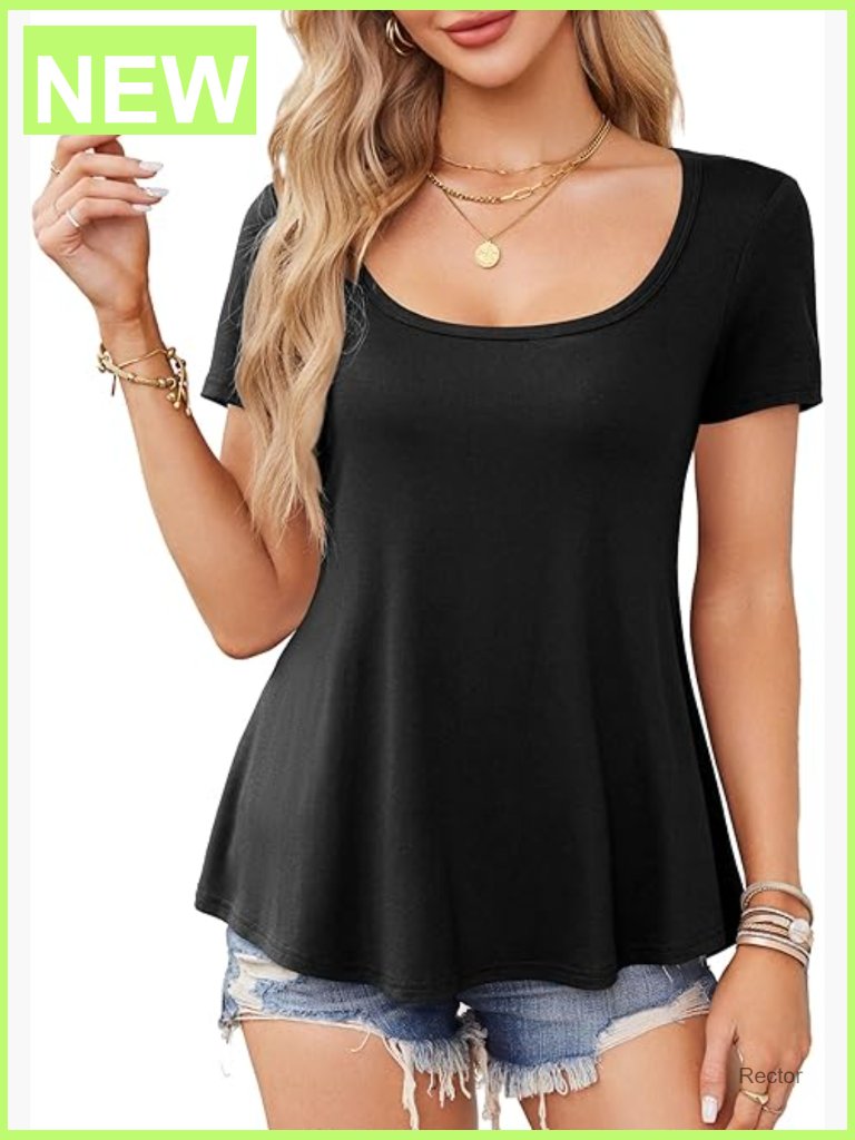 Womens Scoop Neck Short Sleeve Tunic Swing Tee Loose Fit Top